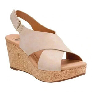 EUC Clarks Annadel Eirwyn Slingback Wedge Sandal Size 9W 9 Wide